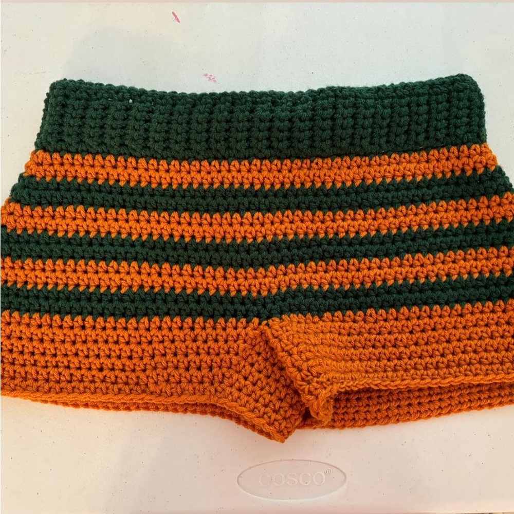 Handmade Crochet Striped Shorts - Orange and Green